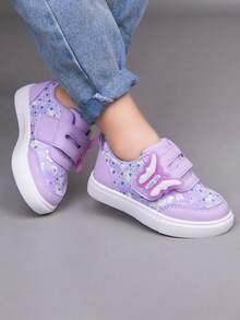 1 Pair Girls' Fashion New Butterfly Decor Low-Top Sneakers, Soft Sole Non-Slip Children's Casual Shoes, Korean Style, Versatile, Suitable For Girls, Students, Running, Spring/Summer/Autumn/Winter - Purple - View 3