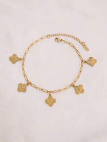 1pc Stainless Steel Four Leaf Clover Pendant Anklet For Women Chain Ankle Bracelet On Leg Foot Beach Jewelry Gift - Anklets - View 9