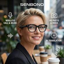 SENBONO New Men's AI Photography Smart Glasses, 2MP Camera, AI Voice, AI Photo Recognition, AI Translation, HD Photo/Video, Voice Assistant, Wireless Calling, Music Control; Women's AI Photography Smart Glasses, Compatible With Android, Ideal Gift For Birthday, Valentine's Day, Father's Day, Mother's Day - Black - View 3