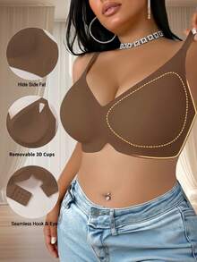 Plus Size Women's Jelly Strap Soft Support Bra, Wireless Lift & Gather Padded Bra - Brown - View 2