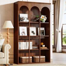 LITTLE TREE 70.9" Tall Arched Bookcase, 5-Tier Freestanding Wooden Bookshelf, Mid-Century Modern Farmhouse Open Library Book Shelving Unit For Living Room, Home Office, Walnut Brown - 棕色 - 查看 9