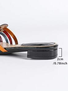 2cm Low Heel Black Colorful Woven Strap Slippers, Bohemian Style Casual Beach Holiday Sandals - Black - View 9