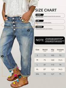 Dam Enkelknäppta Baggy Boyfriend Jeans Lösa Denim Harembyxor - Ljustvätt - Visa 5