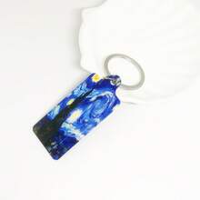 1pc Metal Double-Sided UV Printed Van Gogh Starry Night Oil Painting Keychain, Unisex Fashion Accessory Bag Charm, Suitable As Gift - Multicolor - View 6