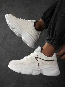 New Spring/Summer Men's Round Toe Lace-Up Thick Sole Chunky Sneakers, Fashionable Street Style Casual Sports Shoes - White - View 5