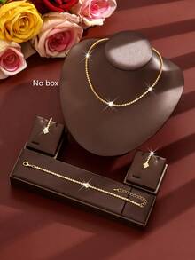 4 件时尚全水钻简约多件套珠宝礼品套装包括项链、耳环、手链，适合女士、日常佩戴、派对、女朋友、挚友 - 水鑽套裝 - 查看 3