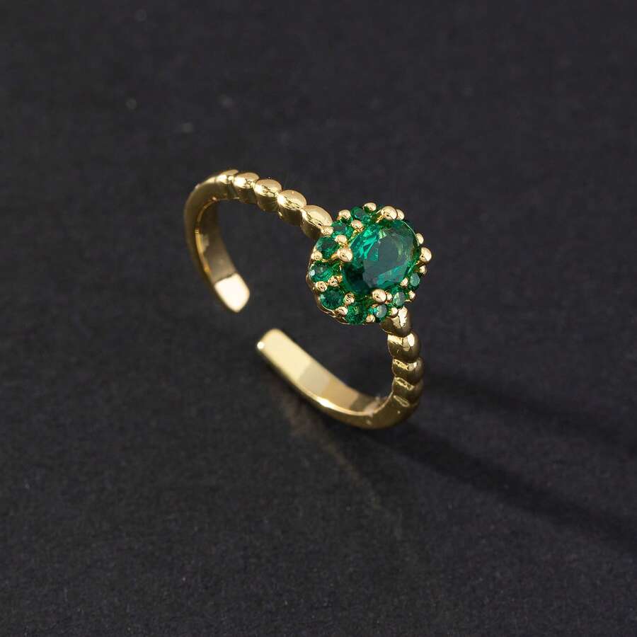 Vintage Grandmother Green Gemstone Ring Eye Snake Metal Ring Niche Design Temperament Open Ring N7DP - E - 查看 1