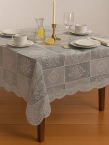 Mantel de encaje para mesa rectangular con medidas de 150x 250 cm - Hueso - Ver 5