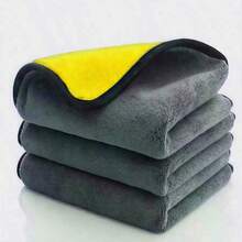 3pcs Yellow & Gray Double-Sided Coral Fleece Car Wash Towels, Highly Absorbent & Non-Shedding, Soft Cleaning Cloths For Car Detailing & Household Cleaning, Quick Drying & Scratch-Free - 3 Yellow-gray Car Wash Cloths - View 7