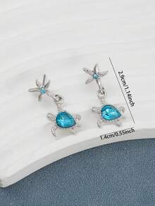 1 Pasang Anting-Anting Kartun Lucu Serbaguna Gaya Pantai Liburan Laut Bertema Kura-kura & Bintang Laut - Baby Blue - View 4