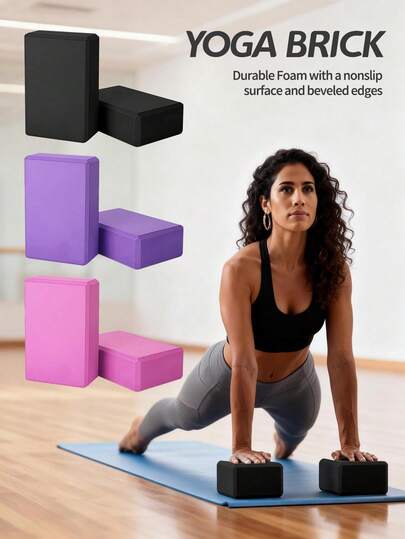 2pcs Yoga Blocks, Pilates Blocks, Foam Yoga Blocks - Supportive Non-Latex EVA Foam - Soft Non-Slip Surface With Beveled Edges, Suitable For Yoga, Pilates, Meditation - Provides Stability, Balance, Deepens Stretching Poses