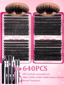 Bộ 640 sợi mi giả 4 trong 1, bao gồm keo, nhíp và cọ mi, phù hợp cho người mới bắt đầu tự trang điểm mắt, dễ sử dụng, các cụm mi rời tiện lợi, số lượng mi lớn, thích hợp cho trang điểm hàng ngày/hoạt hình/cosplay/cổ điển/mắt mèo/mắt cáo/cô gái dịu dàng/trang điểm mắt nhẹ nhàng và đậm nét. - màu đen - Xem 8
