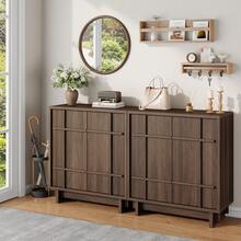 GIKPAL Sideboard Buffet Cabinet With Storage, 31" Mid Century Storage Cabinet With Lines Panel Doors, Adjustable Shelf For Kitchen Dining Room, Wood Accent Cabinet For Living Room, Walnut - 1個核桃 - 查看 3