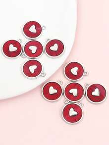 10pcs 10-Colors Acrylic Sheet Round Alloy Charms With Love Heart Design, Fashion Necklace Bracelet Earrings Phone Chain And More Decorations DIY Ins Style Dopamine Pendants - Cute Accessory For Daily Wear And Valentine's Day - Round with Love Heart Design - View 24