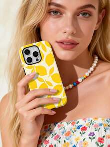 1 件装夏季清新柠檬图案亮面二合一贴膜手机硬壳，兼容三星/兼容 11/12/13/14/15/16/17 Pro Max - 彩色 - 查看 3