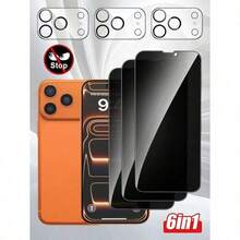 6pcs Set Compatible With IPhone 12 13 14 15 16 17 Pro/Pro Max/Air 3pcs Anti-Spy Tempered Glass Screen Protectors + 3pcs 3D Camera Lens Protectors 1:1 High Definition Anti-Scratch Shatterproof Durable Screen Protection Essentials, Applicable To Daily Shield, Office, Home Daily Shield Office Home Phone Screen Protector Phone Accessories Privacy Screen Protector Waterproof Shockproof Anti-Fall Scratch Resistant Screen Protection Essentials, Applicable To Daily Shield, Office, Home Daily Shield Office Home - Multicolor - View 2