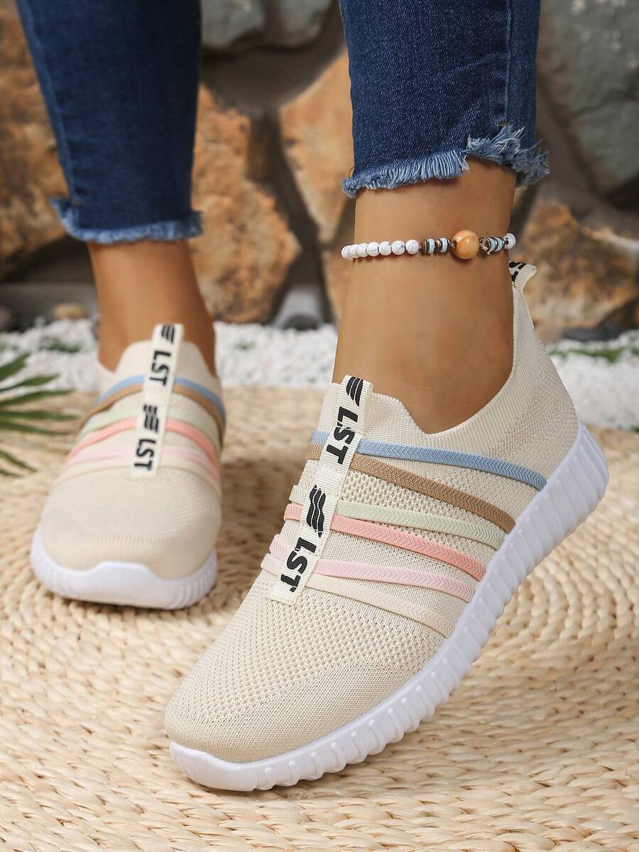 Women's Spring/Summer Lightweight Casual Shoes, Colorful Lace-Up Slip-On Sneakers, Comfortable Soft Sole Athletic Shoes