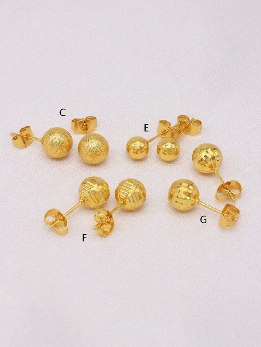 迪拜镀金小耳环，耳环首饰，耳钉，非洲婚礼礼物，女士款 - 金色 - 查看 1