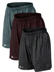 Kit Of 3 Plus Size Dry Fit Bermuda Shorts For Gym And Workout - 鉛/葡萄酒/綠色 - 查看 1