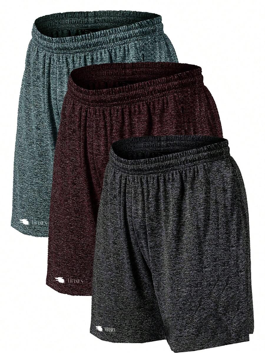 Kit Of 3 Plus Size Dry Fit Bermuda Shorts For Gym And Workout - 鉛/葡萄酒/綠色 - 查看 1
