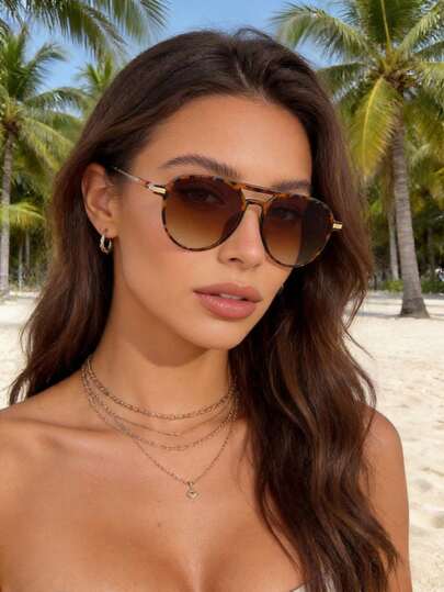 1 Pair Plastic & Metal Geometric Full Frame Basic Style Fashion Glasses For Women, Suitable For Daily Driving, Outings, Couples, Outdoor Activities