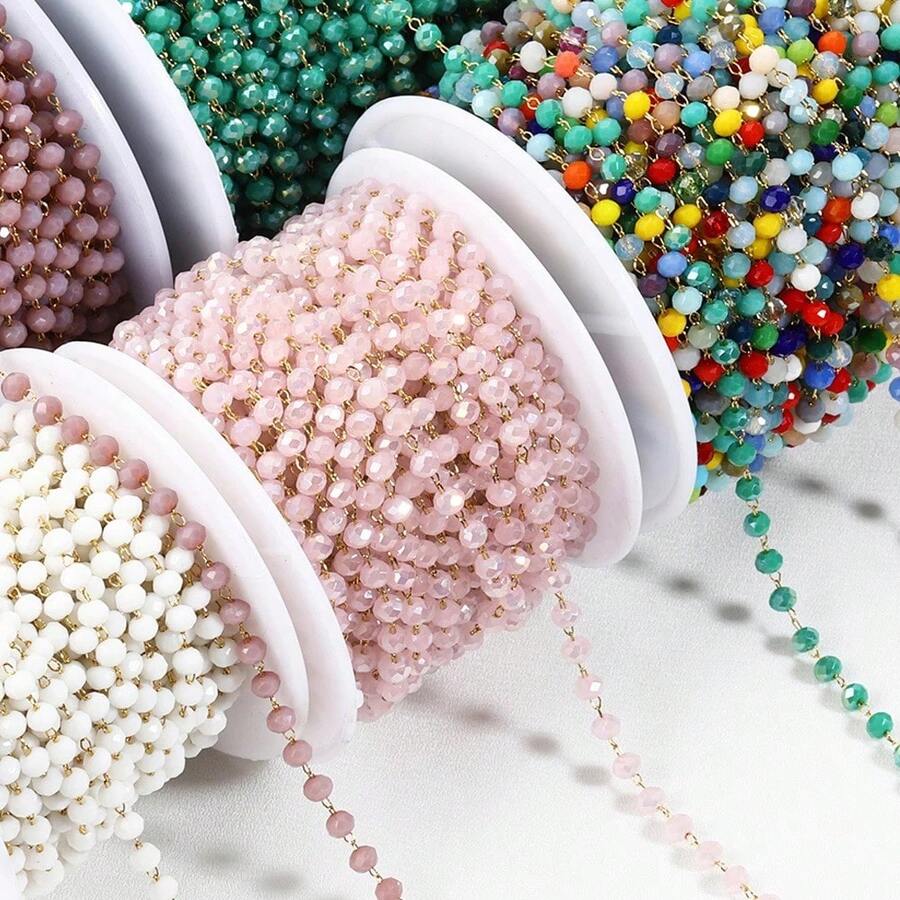 1米不锈钢水晶珠链，彩色雕刻珠链，适合DIY波西米亚风格首饰制作，手链、项链、脚链等配饰 - 珠鍊 - 查看 1