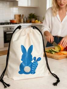 4pcs Colorful Rabbit & Carrot Linen Drawstring Bags, Reusable Storage Pouches For Restaurants, Camping, Kitchen, Jewelry, Cosmetics, Party Favors, Easter Supplies - Multicolor - View 12