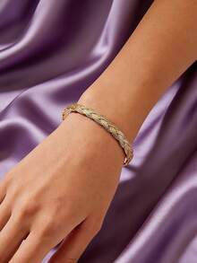 MONALLY 18K Gold Stainless Steel Bohemian Style Elegant Braided Bangle Bracelet, Adjustable Open Cuff, Vintage Braided Bracelet, Fashion Minimalist Gold Bracelet For Women, Perfect Daily Wear Gift - Bracelet - View 3