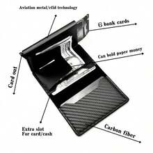 1pc Men's Minimalist Ultra-Thin RFID Blocking Wallet, Slim Coin Purse Card Holder, Aluminum Alloy Side Push Card Sleeve, ID/Driver's License Holder, Suitable For Teenagers, Casual, Outdoor, Sports, Vacation, Travel, Graduation, Birthday, Can Be Accessory For Formal/Business Attire, Carbon Fiber Texture Men's Card Holder - 彩色 - 查看 11