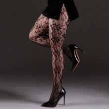 Vintage Dark Pattern Lace Pantyhose 1/2 Pair Women's High Elastic Hollow Mesh Pantyhose - Black Mesh Transparent Stockings, Y2K Style Full Coverage To Transparent Style (20/D) Elegant Sexy Design, Suitable For Party, Photography, And Daily Wear Sexy Slimming Design Suitable For Dresses / High Heels / Little Black Dress / Dates / Commuting Multi-Scene Wear Soft Skin-Friendly Fabric - 一雙黑色提花褲襪 - 查看 1