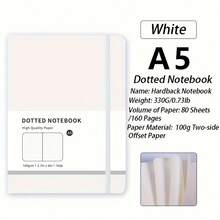 Cuaderno de tapa dura premium con correa, páginas interiores punteadas, papel grueso que no se traspasa, adecuado para notas diarias y registros de reuniones de oficina, estilos de color macaron - A5 - Ver 18