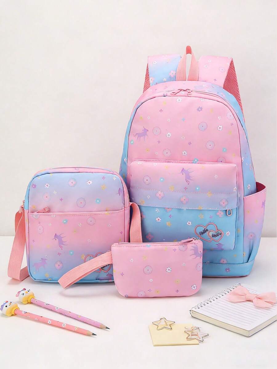 3pcs/Set Girls Backpack Set, Kids School Bag With Lunch Box, Elementary Student Outdoor Backpack - Multicolor - View 1