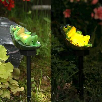 GCTECHING 1pc LED Solar Frog Garden Light, Peaceful Sleeping Frog Decor Lamp, Waterproof Outdoor Lawn Light For Pond, Balcony, Yard, Party, Holiday