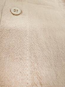 （节日服装）男士亚麻连帽长袖轻薄透气纽扣衬衫，休闲时尚上衣，适合日常通勤/海滩度假 - 卡其色 - 查看 9