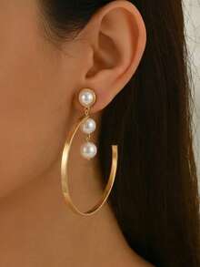 1对新款简约几何圆形优雅百搭日常及派对耳环，春夏款 - 金黃色 - 查看 2