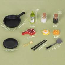迷你娃娃屋仿真厨房用具食物玩具模型，包含煎锅、牛排、意大利面、油瓶，娃娃屋厨房场景，餐厅模型，场景装饰，仿真厨房用具套装 - 彩色 - 查看 13
