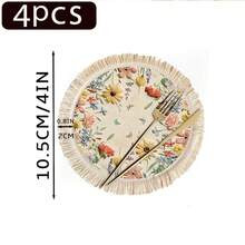 1/4/6pcs Spring And Summer Collection, Floral And Leaf Print With Butterfly Design Linen Table Mat/Coffee Cup Coaster - Multicolor - View 17