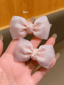 2pcs Pink Bow Hair Clips, Korean Fashion Hair Accessories Suitable For Everyday Use, Affordable - Pink - View 8