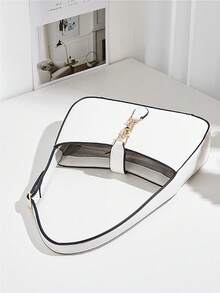 Tas baguette yang modis, serbaguna, dan mewah dengan tali bahu yang dapat disesuaikan, penutup gesper yang elegan, cocok untuk jalan-jalan, kencan, fotografi, bepergian, bekerja, liburan, dan penggunaan sehari-hari. - Putih - View 4
