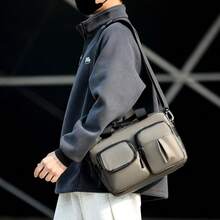 户外尼龙男士单肩包，多功能斜挎包，大容量快递包，时尚百搭男士单肩包，轻便单肩包，正面双口袋设计，可收纳日常用品，多口袋旅行包，时尚背包 - 彩色 - 查看 3