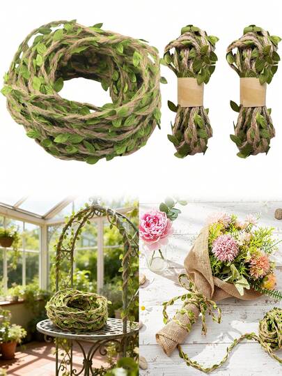 2/1 Roll Artificial Green Leaves Jute Rope Decor, Suitable For Jungle Fairy Party, Enchanted Forest Country Wedding Home Decoration, Jungle Decor Ropes, Fairy Party, Enchanted Forest Decoration