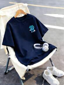 Boys' "Italian Brain Funny Number 67" Graphic Print Soft & Comfortable Fabric Fashionable Summer Top - Navy Blue - View 7
