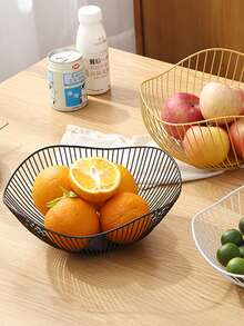 Iron Fruit Basket, Modern Kitchen Vegetable Basket, Draining Basket, Home Living Room Snack Fruit Plate, Fruit Bowl - Black - View 2