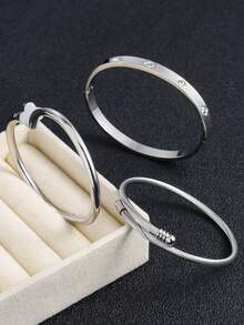 3件套女士时尚手链套装，18K不锈钢防水不褪色女式配饰，适合日常佩戴，是送给女性朋友的绝佳礼物。 - 銀色 - 查看 4