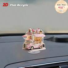 2D flach - einteiliges rotierendes Acryl Tischdekoration, zeigt einen süßen rosa und weißen Eiswagen, perfekt um einen verspielten Touch zur Heim- oder Bürodekoration hinzuzufügen - Verschiedenfarbig - Übersicht 7