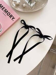 2个纯色可爱ABS塑料发夹，黑色可爱蝴蝶结发爪，小巧甜美涤纶丝带蝴蝶结发圈，优雅发饰，送她的礼物，适合所有季节 - 彩色 - 查看 3
