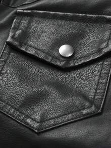 Retro Men's Hooded PU Leather Jacket, Double Zipper Motorcycle Style Coat With Ribbed Cuffs, Water-Resistant Windbreaker With Functional Pockets For Daily & Outdoor - màu đen - Xem 8
