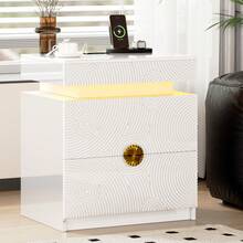 Night Stand Set Of 2 - With Lockable Gun Drawer, LED Nightstand With Charging Sation,Smart Bedside Table With 24 Color Lights,Glass Top End Table With 3 Drawers,Bedroom,White - Xem 1