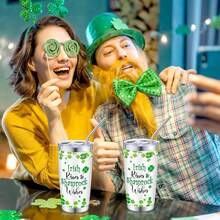Hoolerry Irish Shamrocks Tumbler Insulated Irish Tumbler St Patrick's Day Cups With Lid And Straw 20 Oz Stainless Steel Tumbler Gifts For Women Men Friend Holiday Birthday Home Office Use - 1 - 查看 8