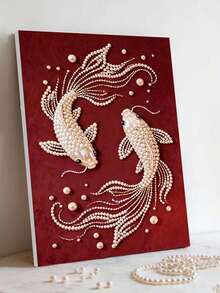 新款珍珠画锦鲤主题无框DIY钻石画套装，适合卧室装饰、客厅墙面艺术、房间装饰、艺术品、朋友生日礼物、圣诞节、新年、情人节、节日礼物，充满创新创意。 - 彩色 - 查看 3